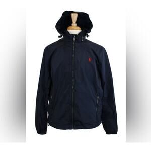 Ralph Lauren Polo Signature Logo Navy Blue Hooded  Windbreaker Jacket Sz.14/16